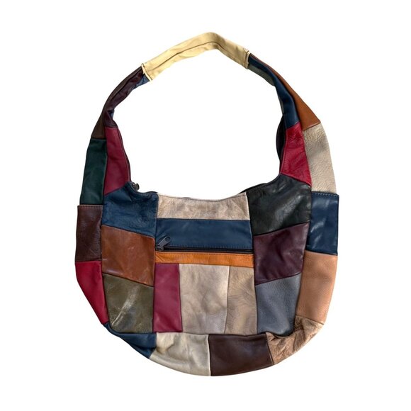 Unbranded Handbags - Women's Hobo Bag Purse Genuine Leather Multicolor Patchwork Vintage 90s Mexico